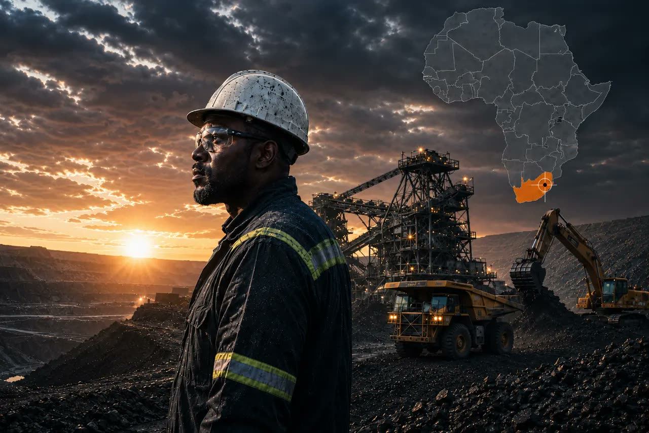 Mining professional overlooking an operation at sunset